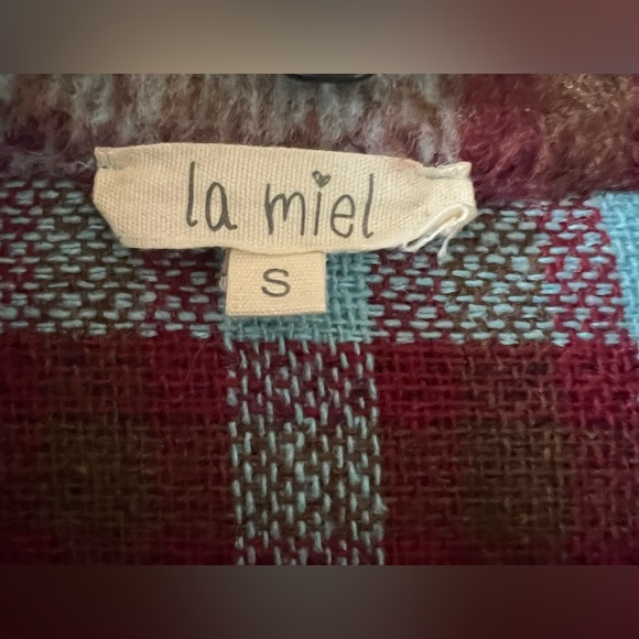 La Miel Jacket Women Small Relaxed Fit Button Blue Burgundy Plaid Travel Shacket - Picture 5 of 8